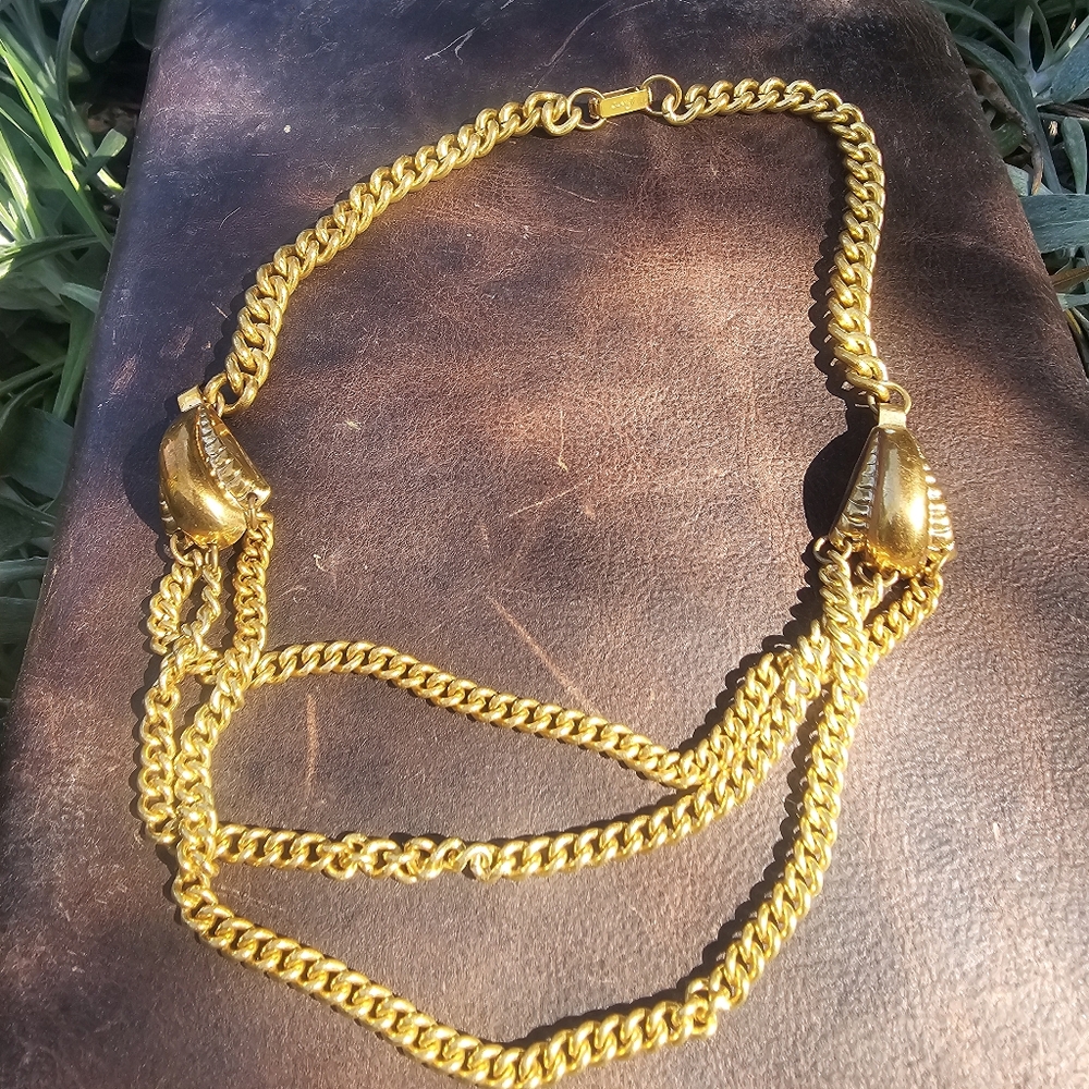 Vintage Coro Gold Tone Three-Tiered Curb Chain Choker